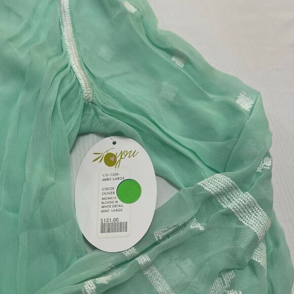 NWT Chloe Oliver Anthropologie Monica Blouse Embroidered Mint Top Size Large New - Picture 2 of 12